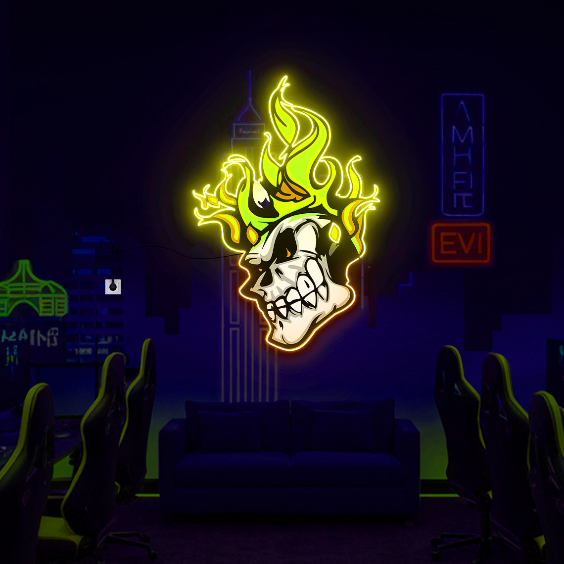 Skull Neon Light – Unique UV Neon Sign for edgy Home & Bar Decor - Neonsnest.com