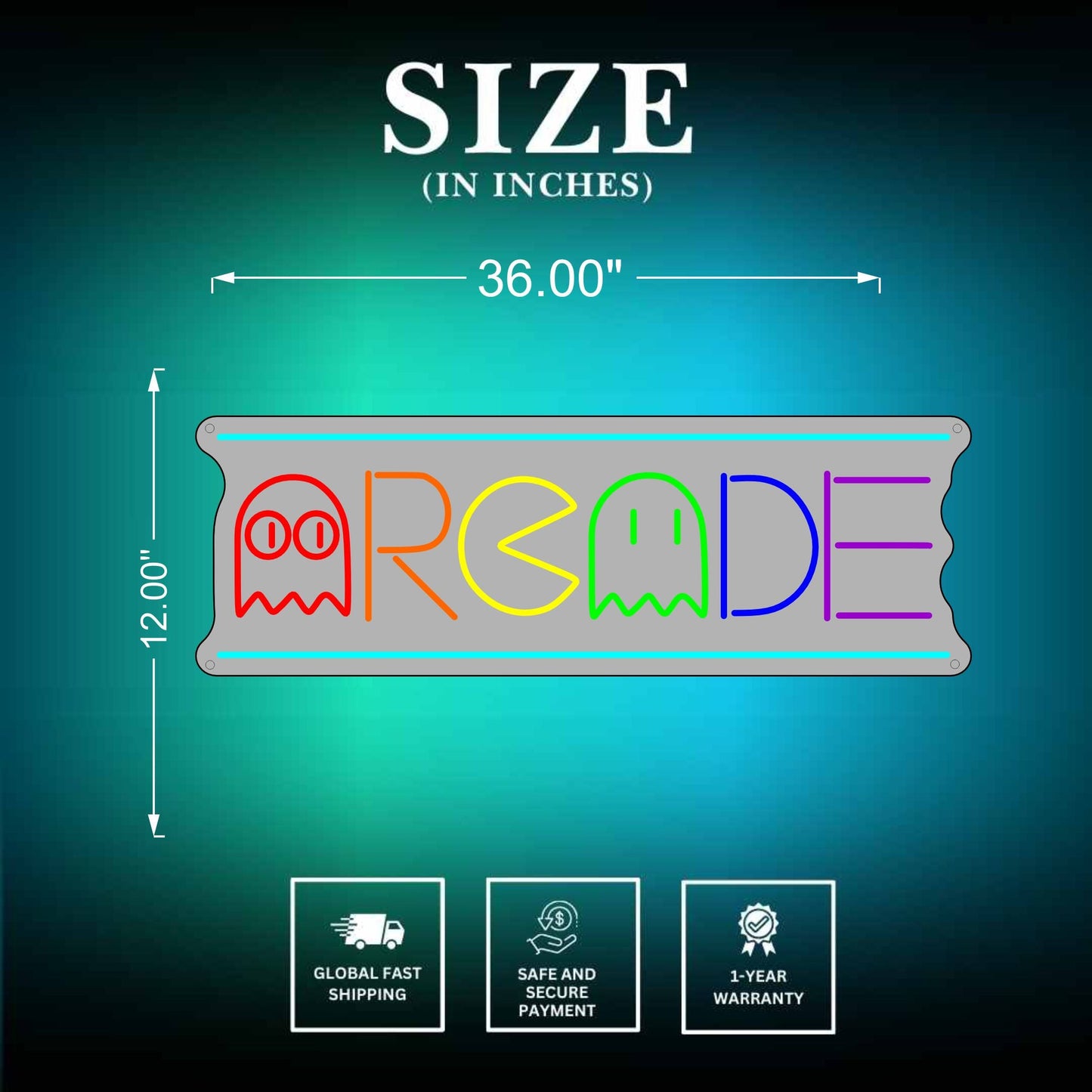 Arcade Sign Neon Size