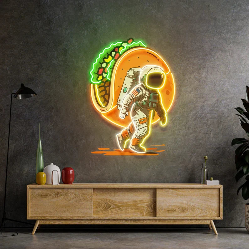 Astronaut Burger Neon Sign Wall