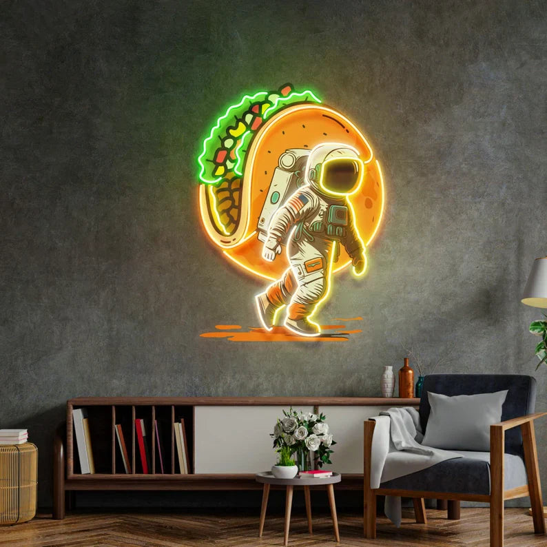 Astronaut Burger Neon Sign Wall Decor