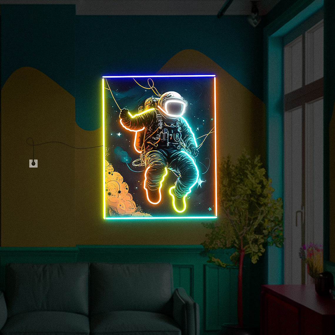 Astronaut Neon UV Wall Decor