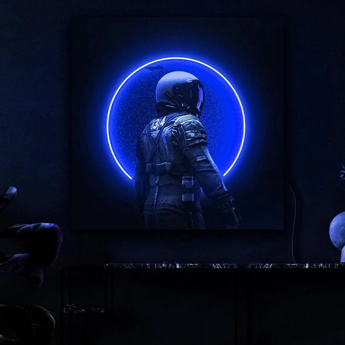 Astronaut on Moon Neon Sign Blue