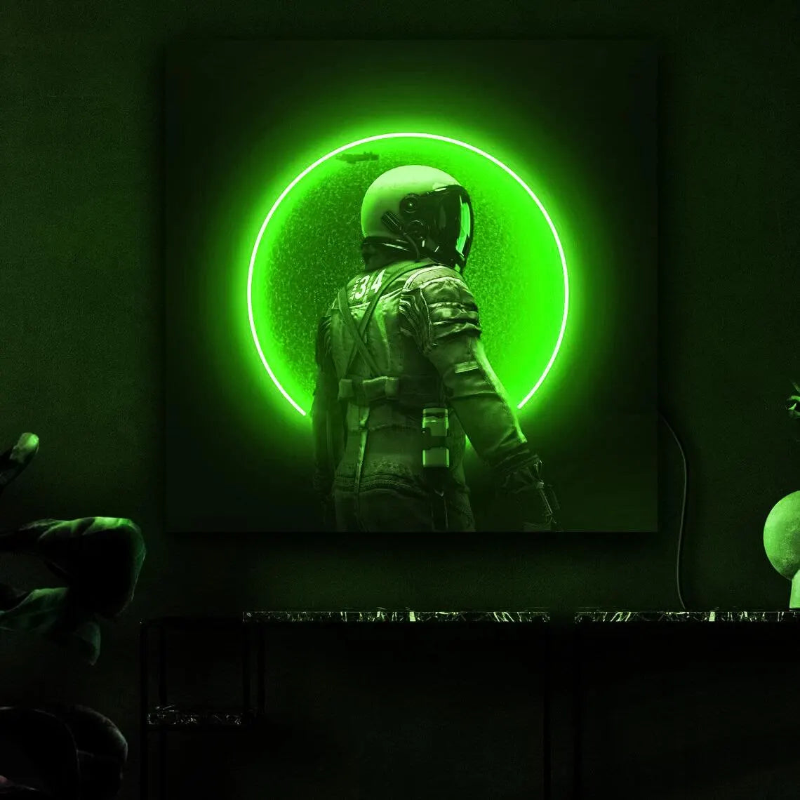 Astronaut on Moon Neon Sign Green