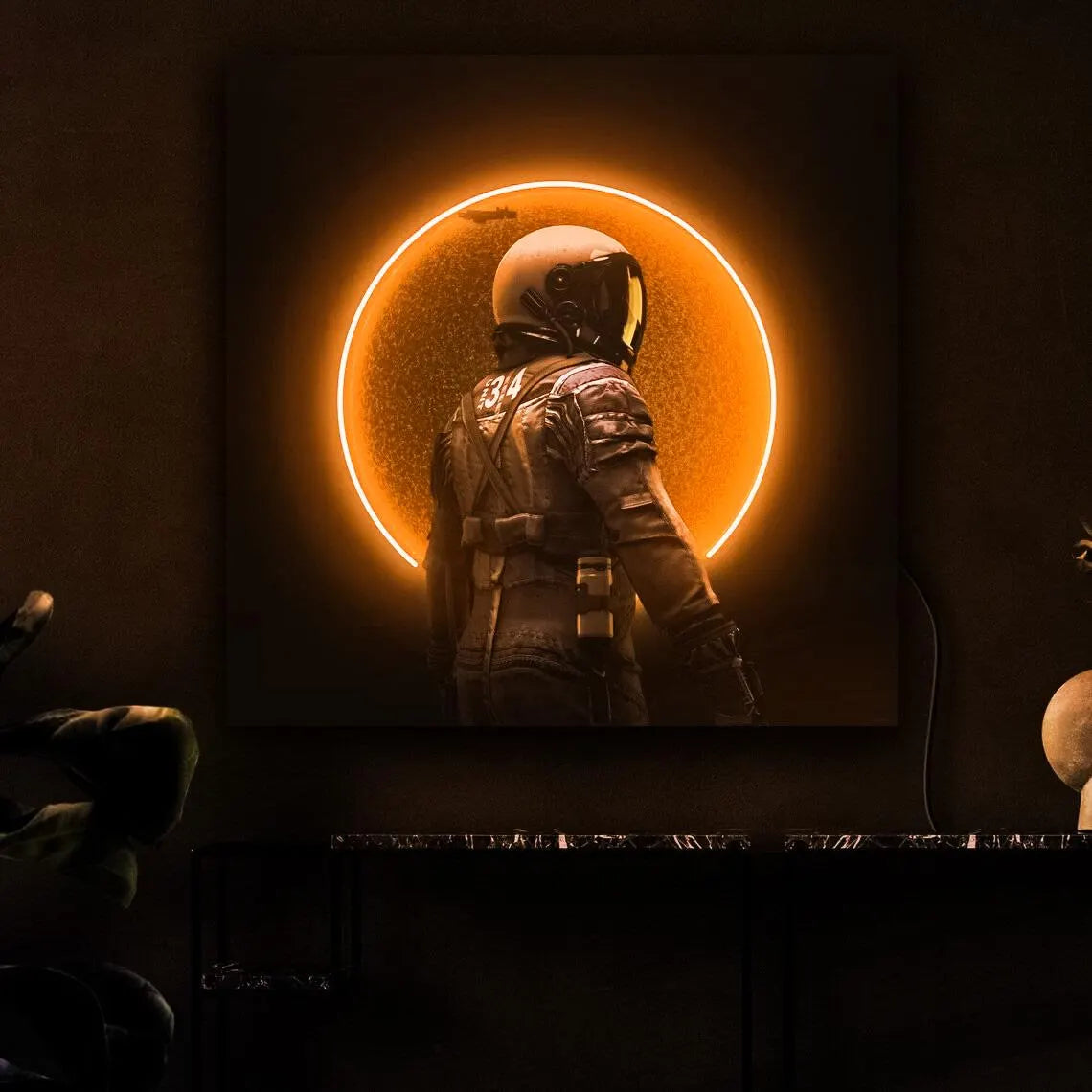 Astronaut on Moon Neon Sign Orange