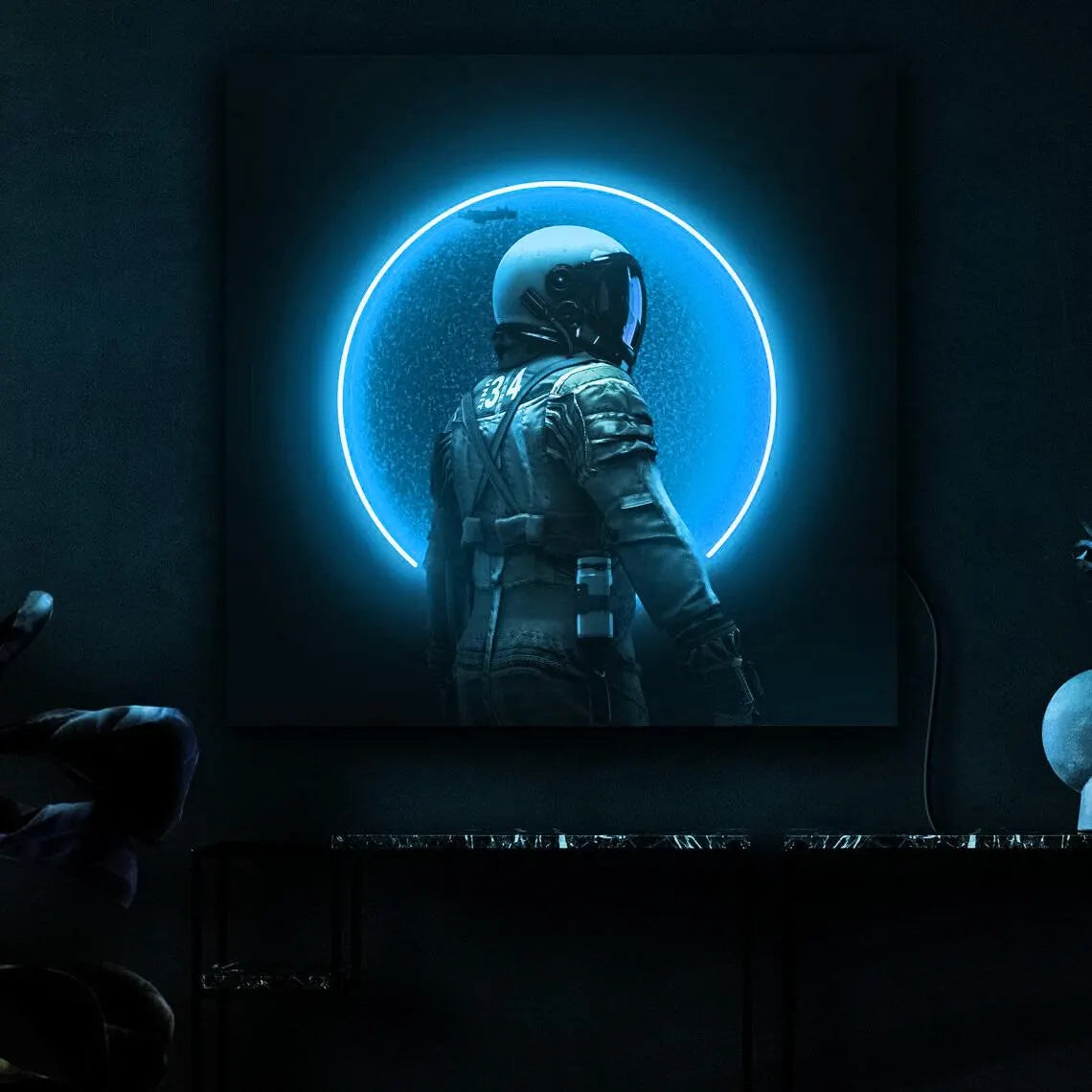 Astronaut on Moon Neon Sign Wall