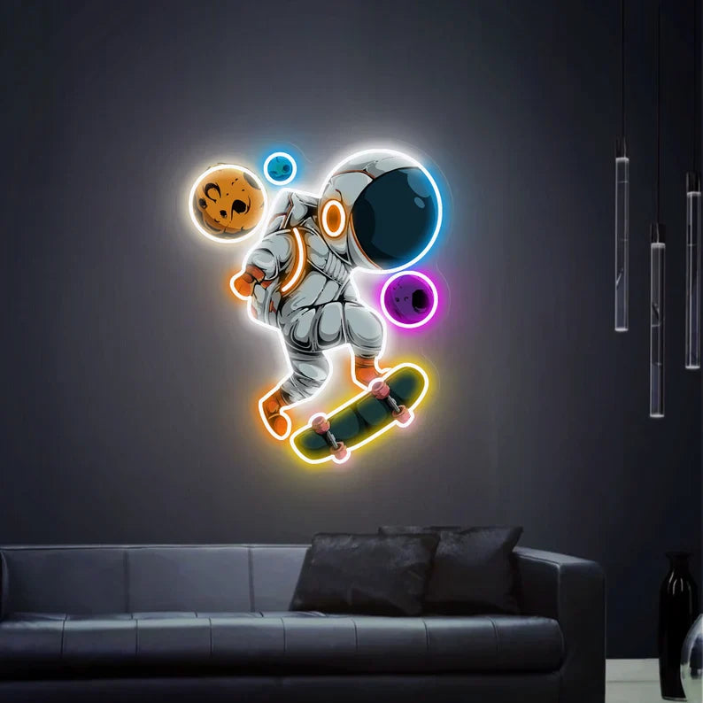 Astronaut on Skateboard UV Neon