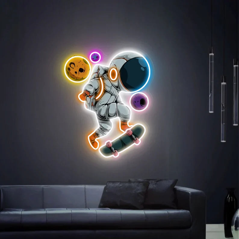 Astronaut on Skateboard UV Neon