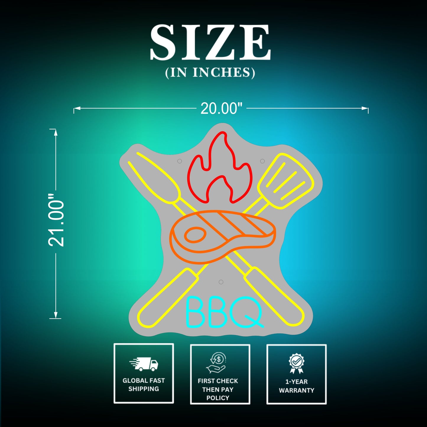 BBQ Neon Sign Size