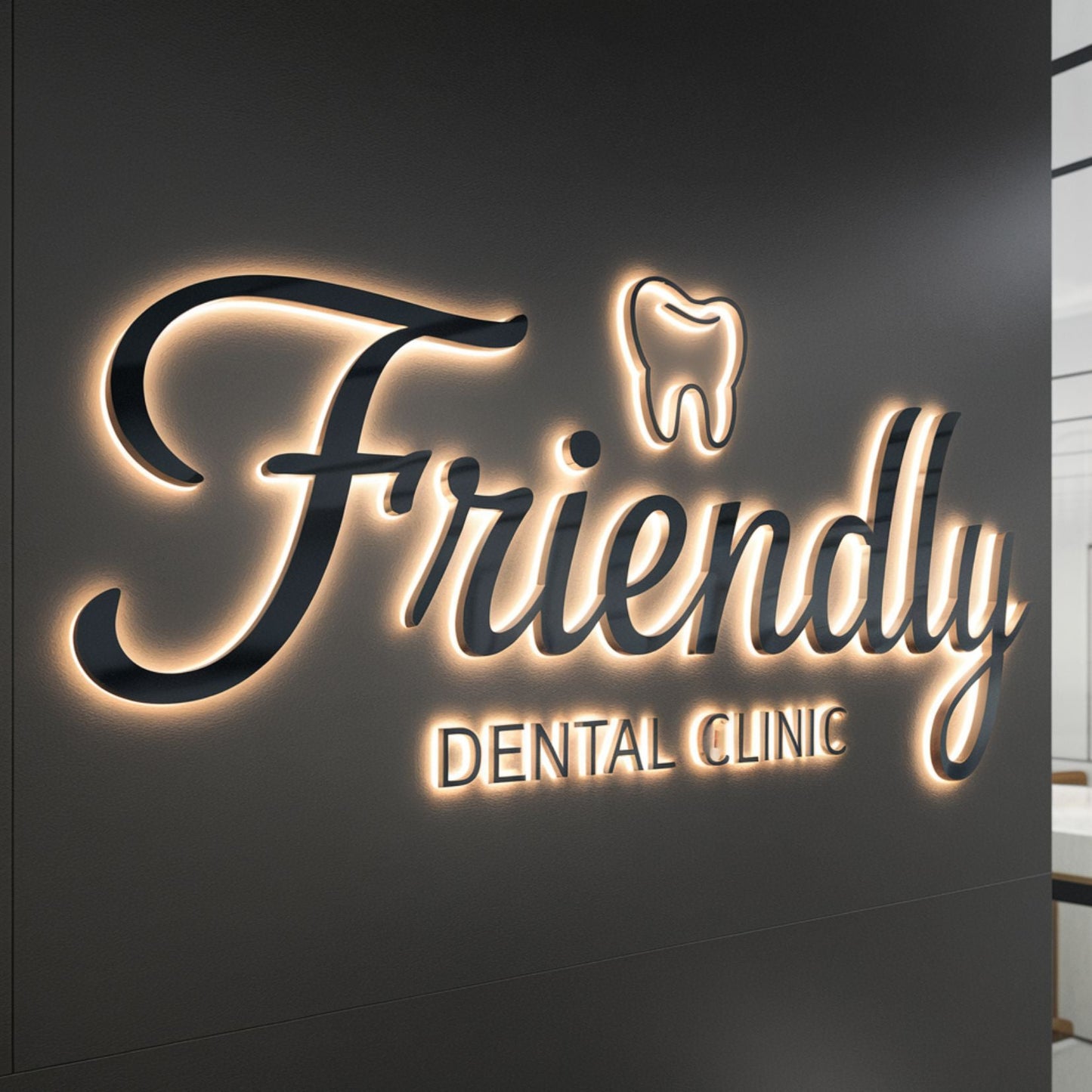 Custom 3D metal sign for dental clinic