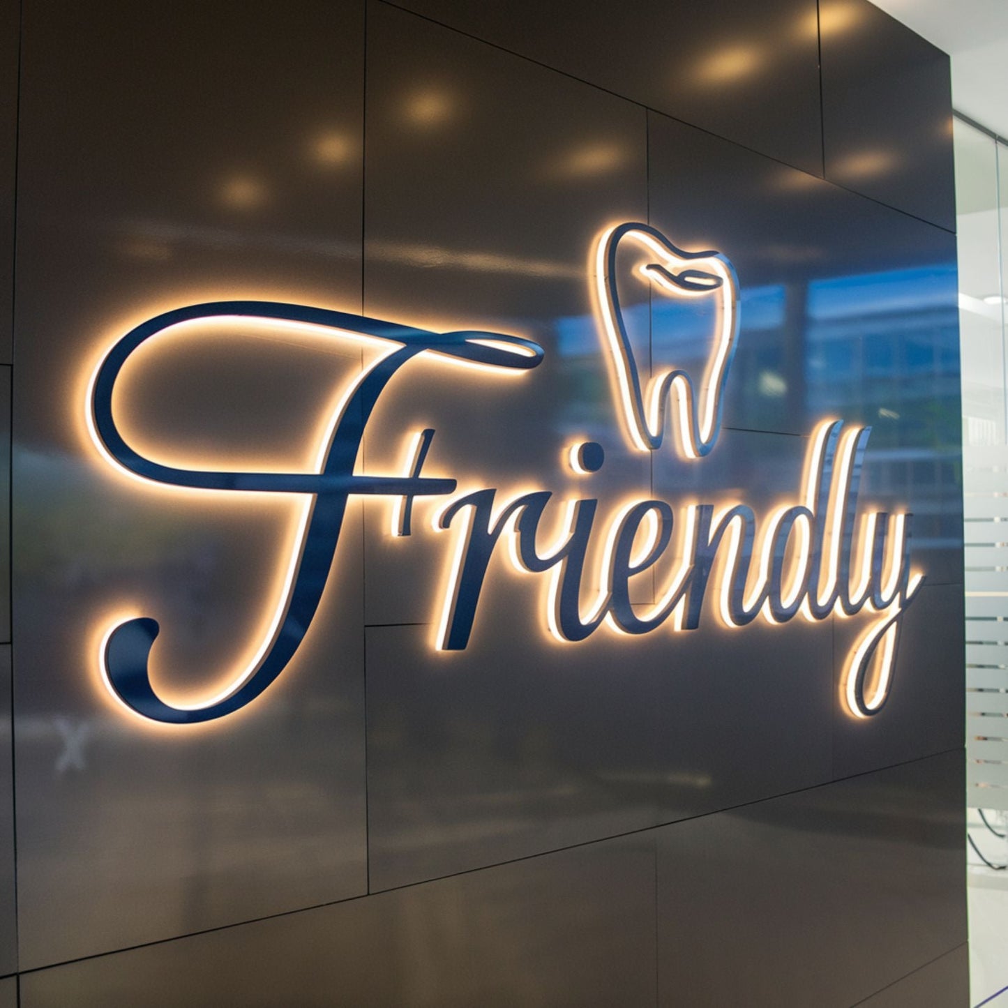 Backlit 3D metal sign dental clinic
