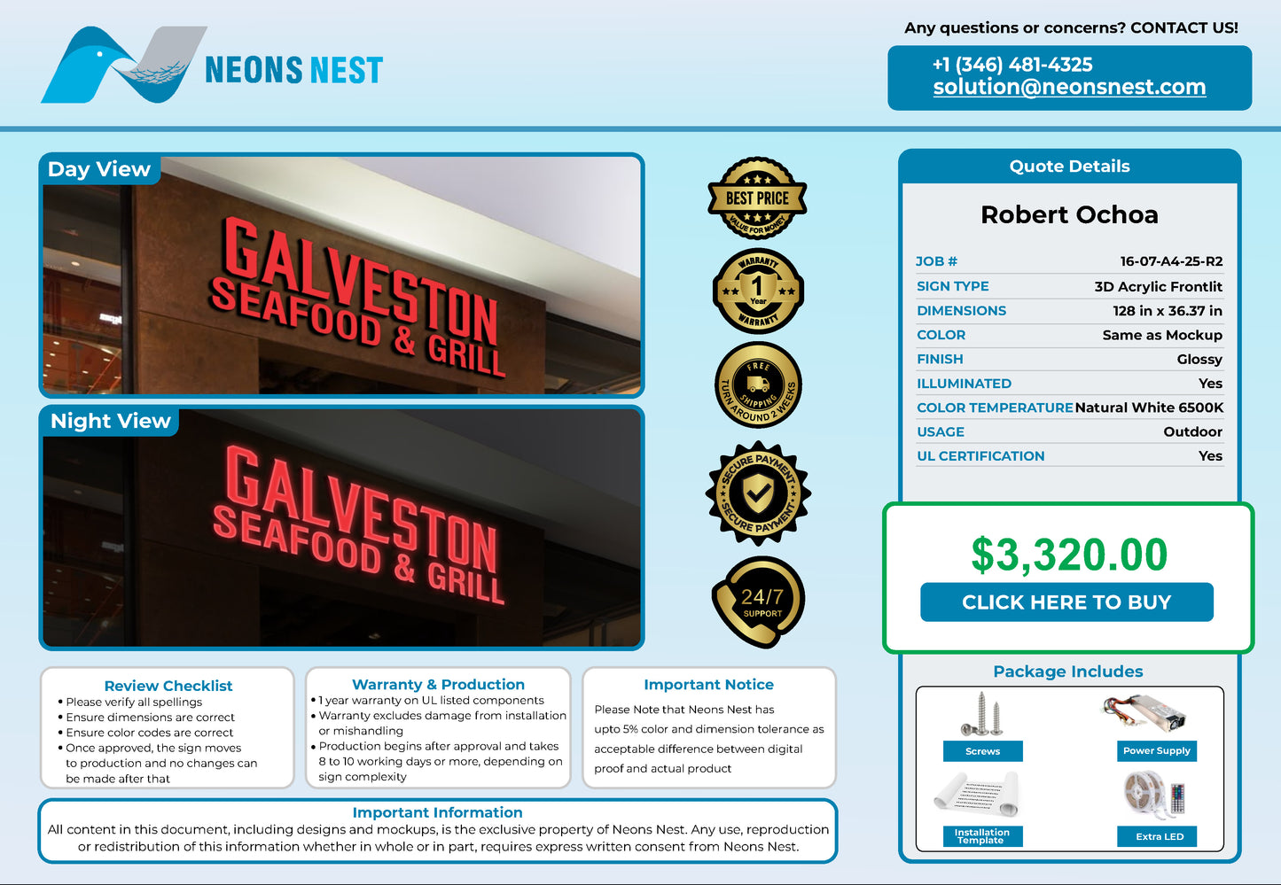 Gavleston Sea Food & Grill 3D Channel Letter Sign v_3