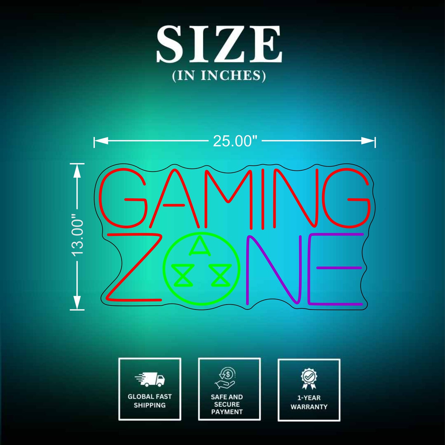 Gaming Zone Neon Sign Size