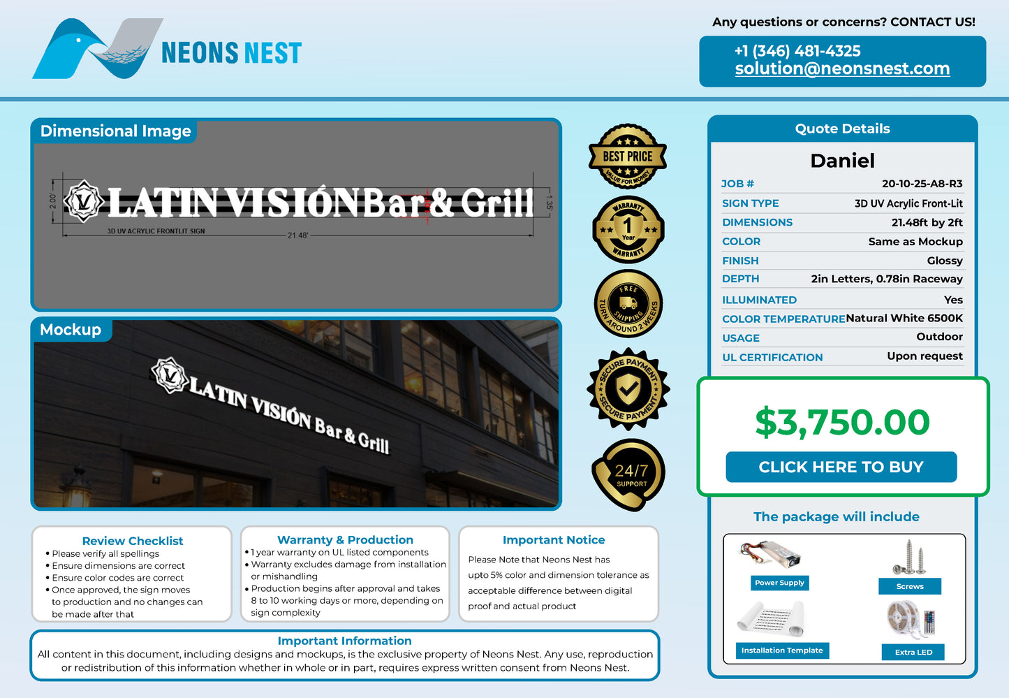 Latin Vision Bar & Grill Front Lit Sign