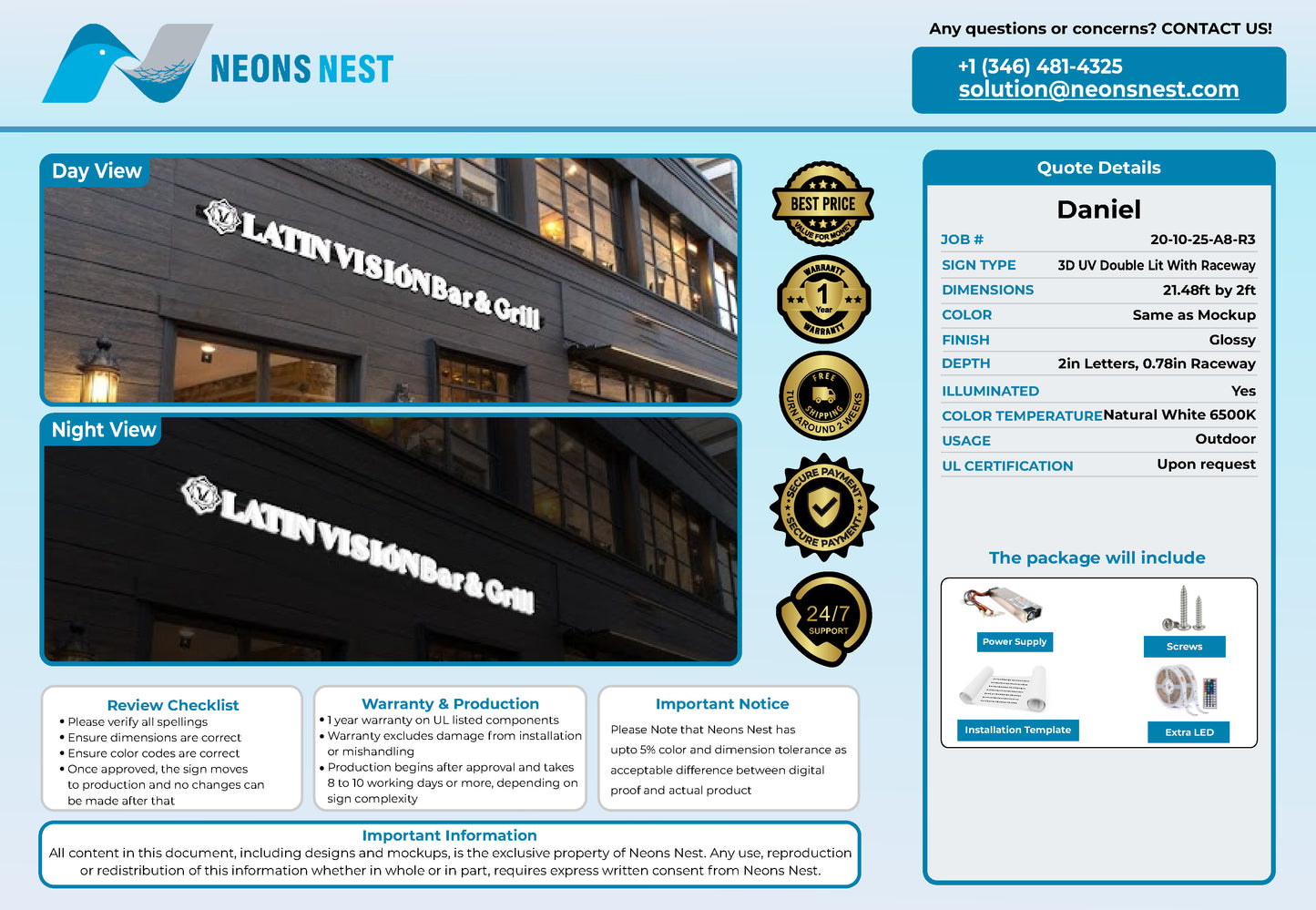 Latin Vision Bar & Grill Full Lit Sign