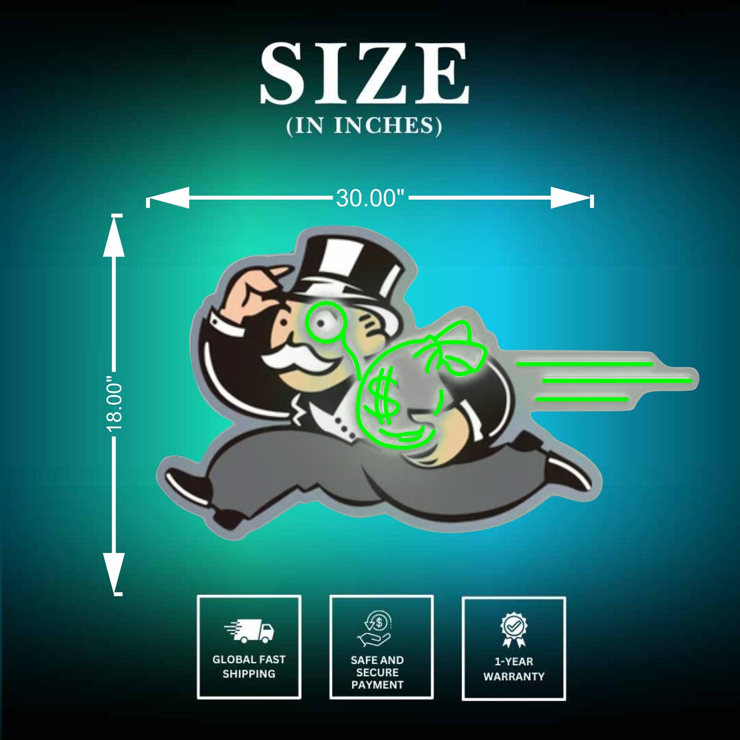 Monopoly Neon Sign Size