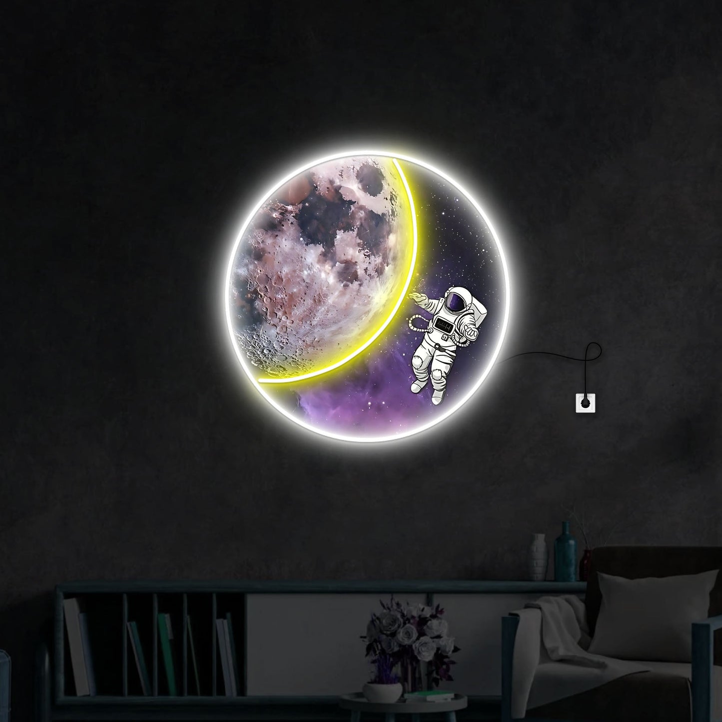 Moon and Astronaut LED Sign