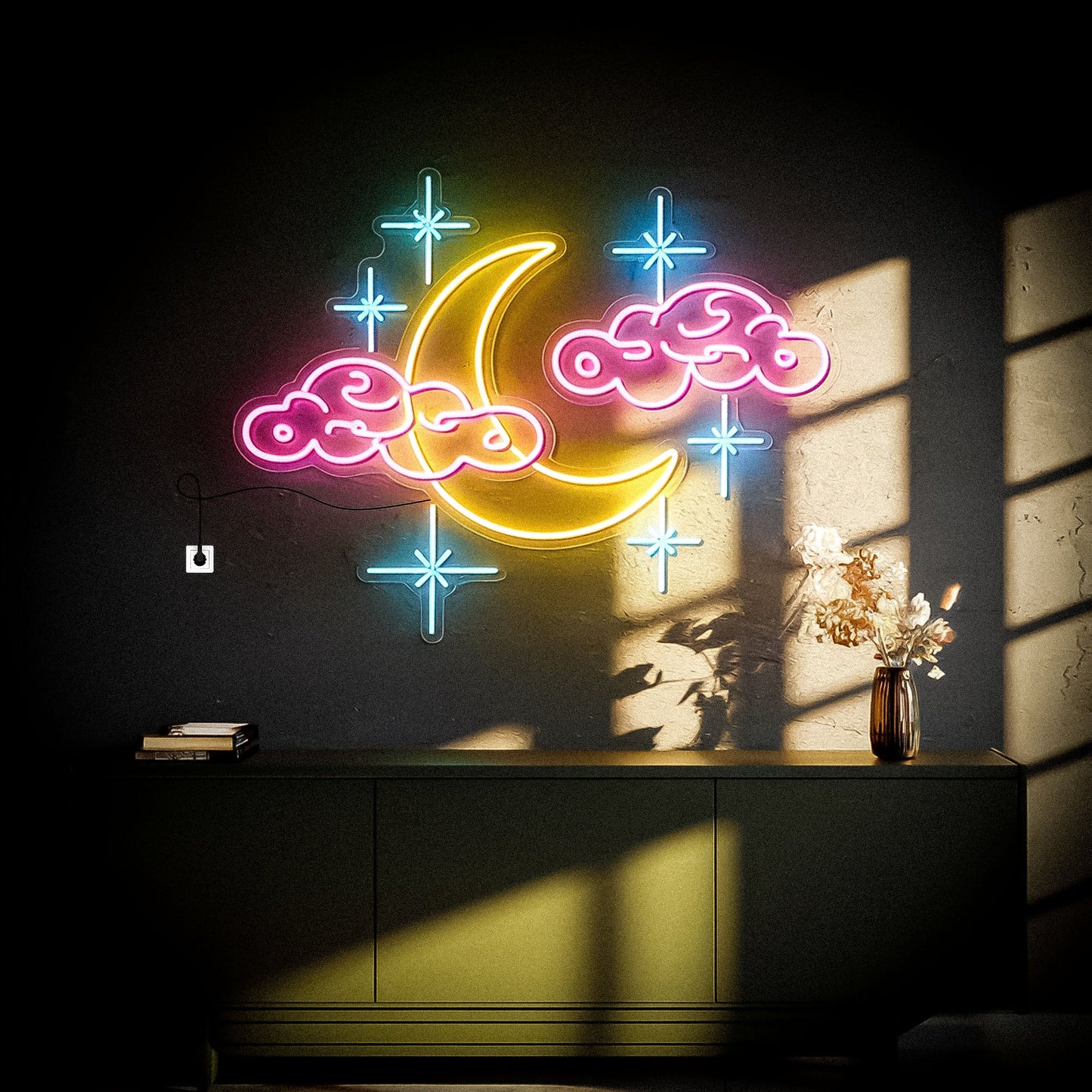 Moon and Star Neon Sign