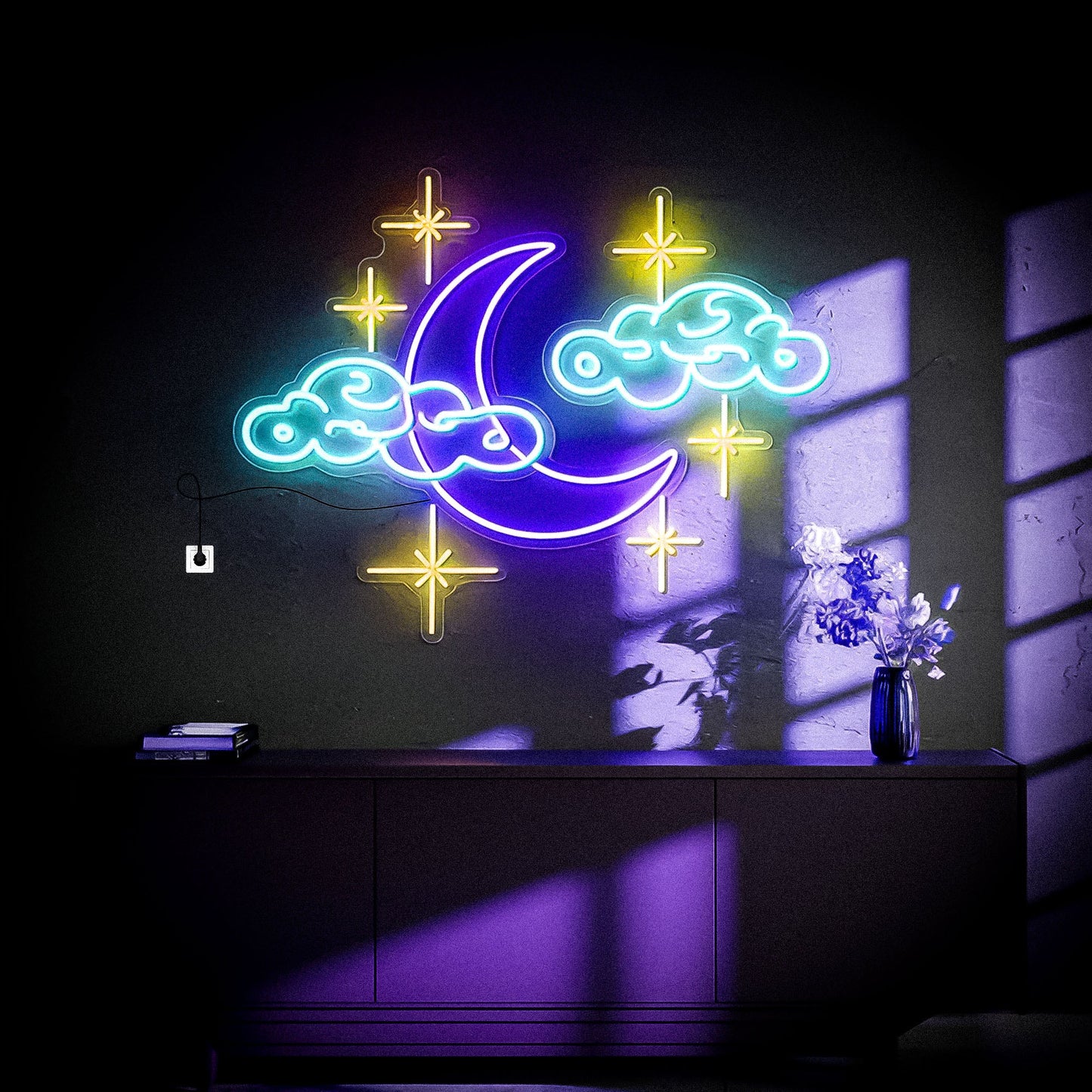 Moon and Star Neon Sign For Home