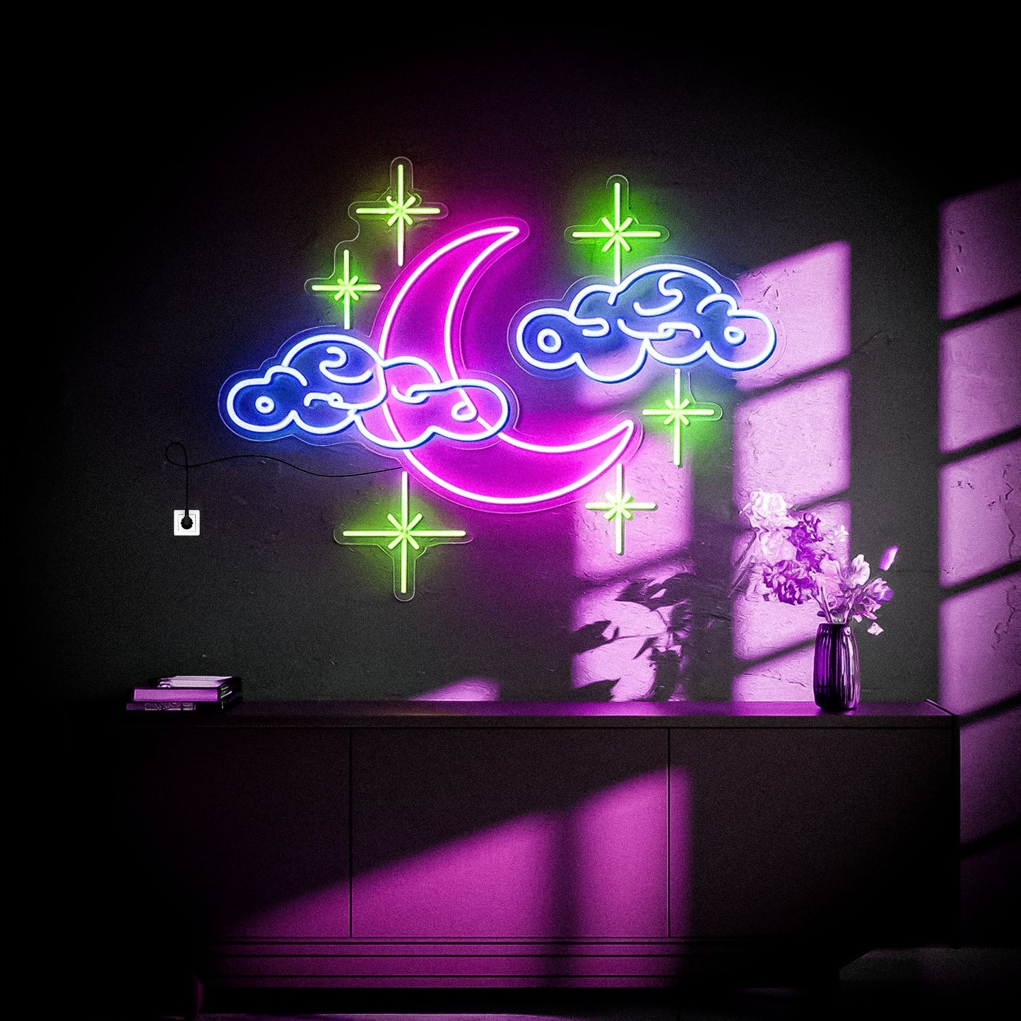 Moon and Star Neon Sign For Wall