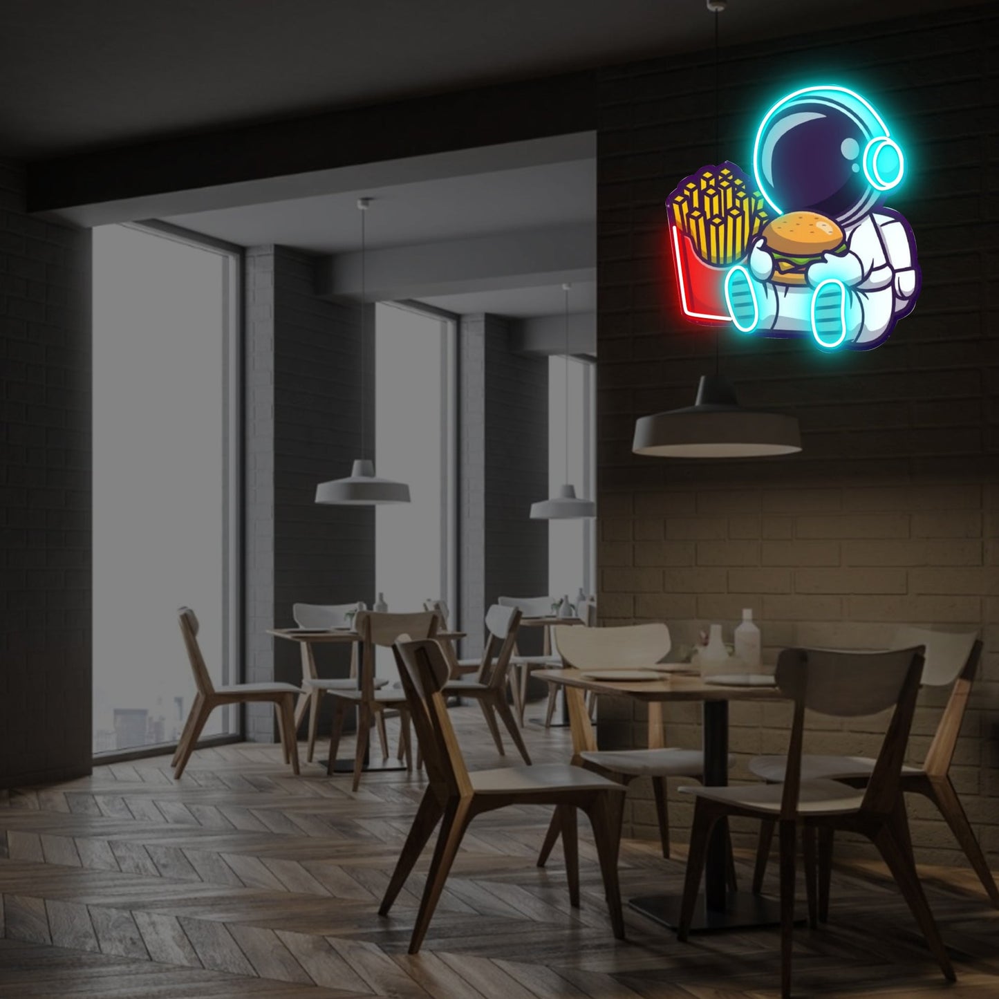 Neon Astronaut Sign LED Wall Light with Burger