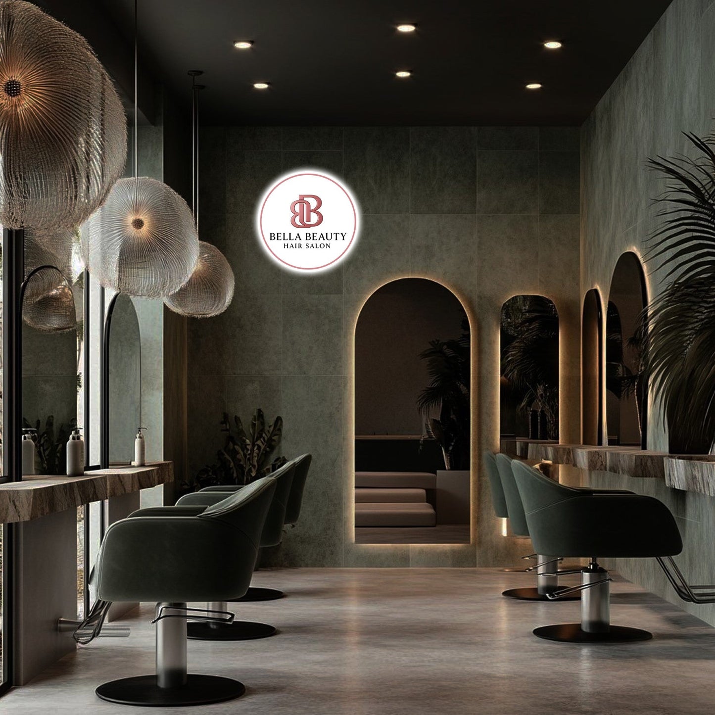 Round Acrylic Sign for Bella Beauty Hair Salon