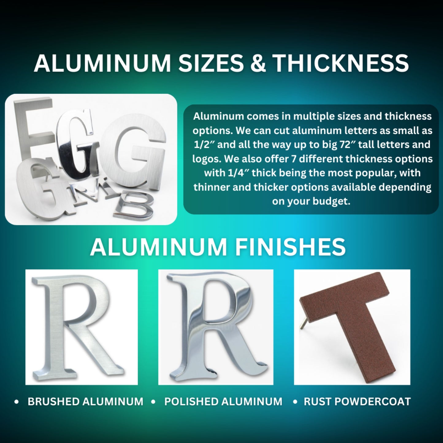 3D Metal Letters Sizes