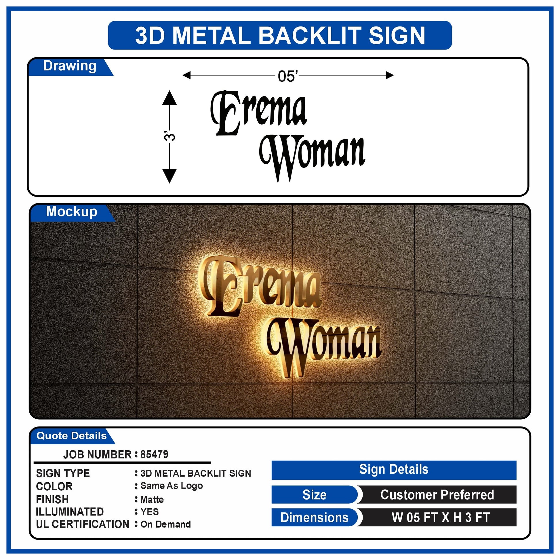 3D Metal Sign For Erema Women