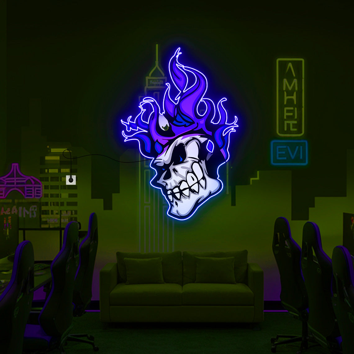 Skull Neon Light – Unique UV Neon Sign for edgy Home & Bar Decor - Neonsnest.com