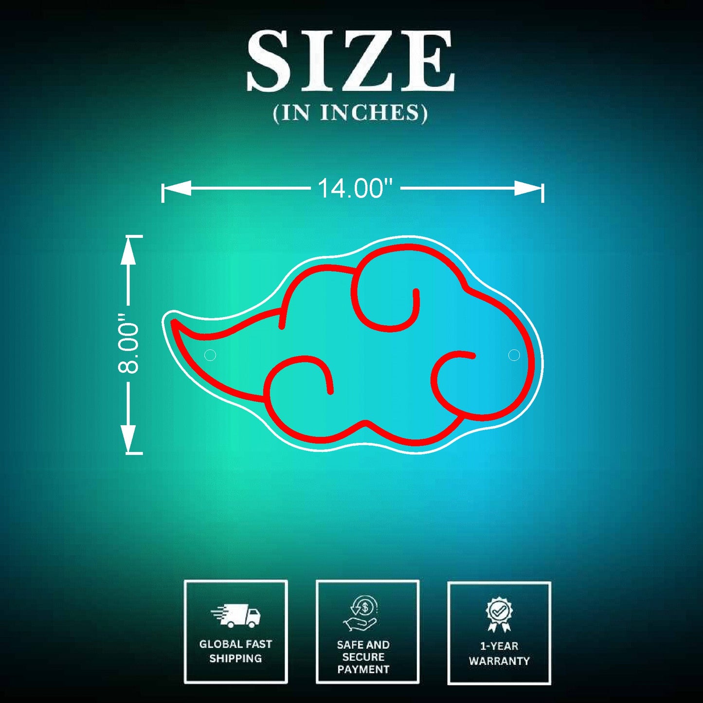 Akatsuki Cloud Neon Signs Size