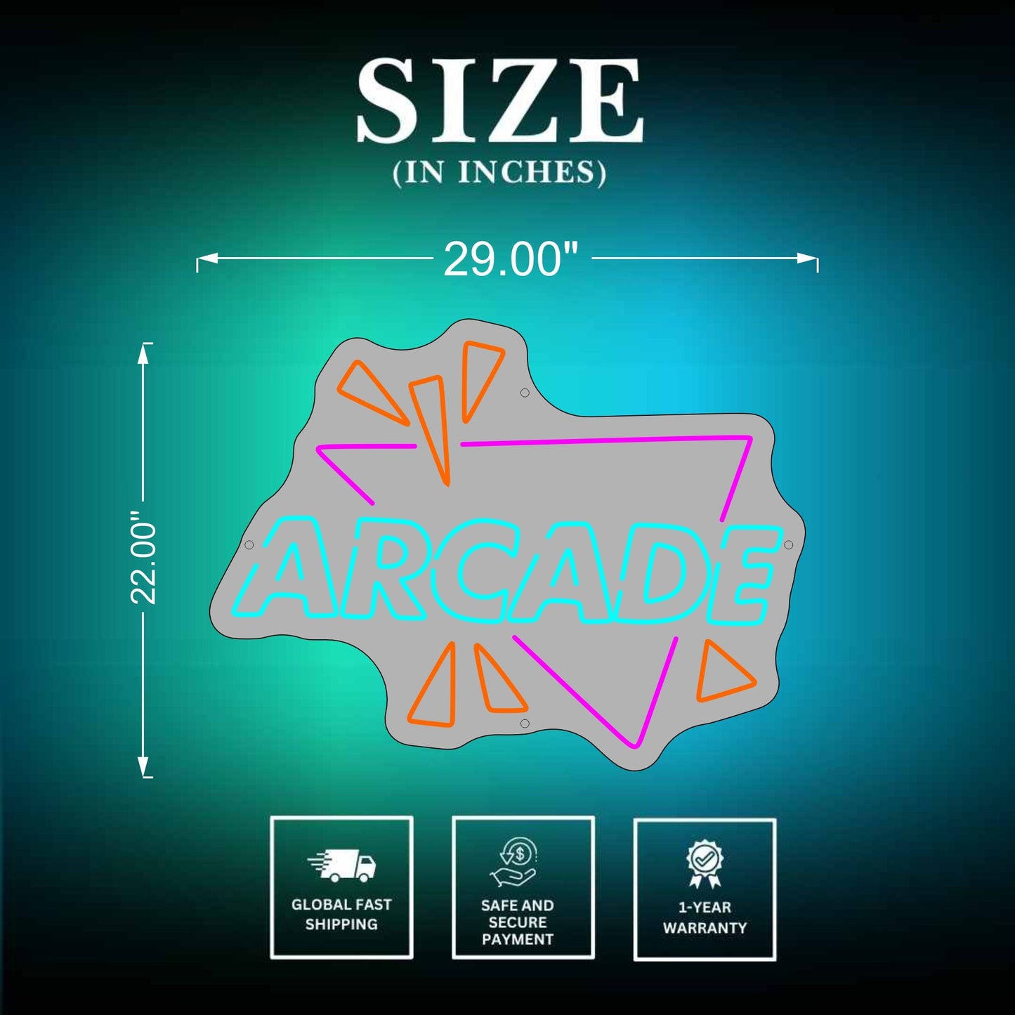 Arcade Neon Sign Size