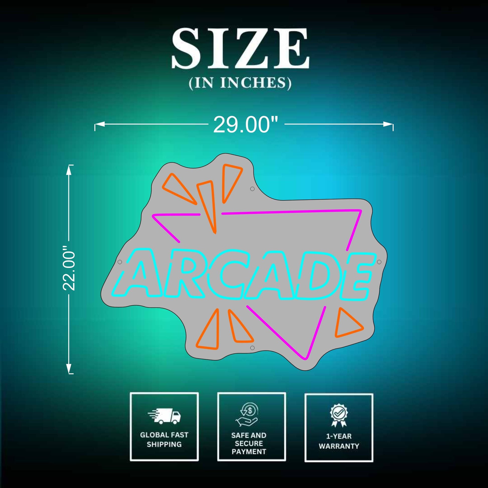 Arcade Neon Sign Size
