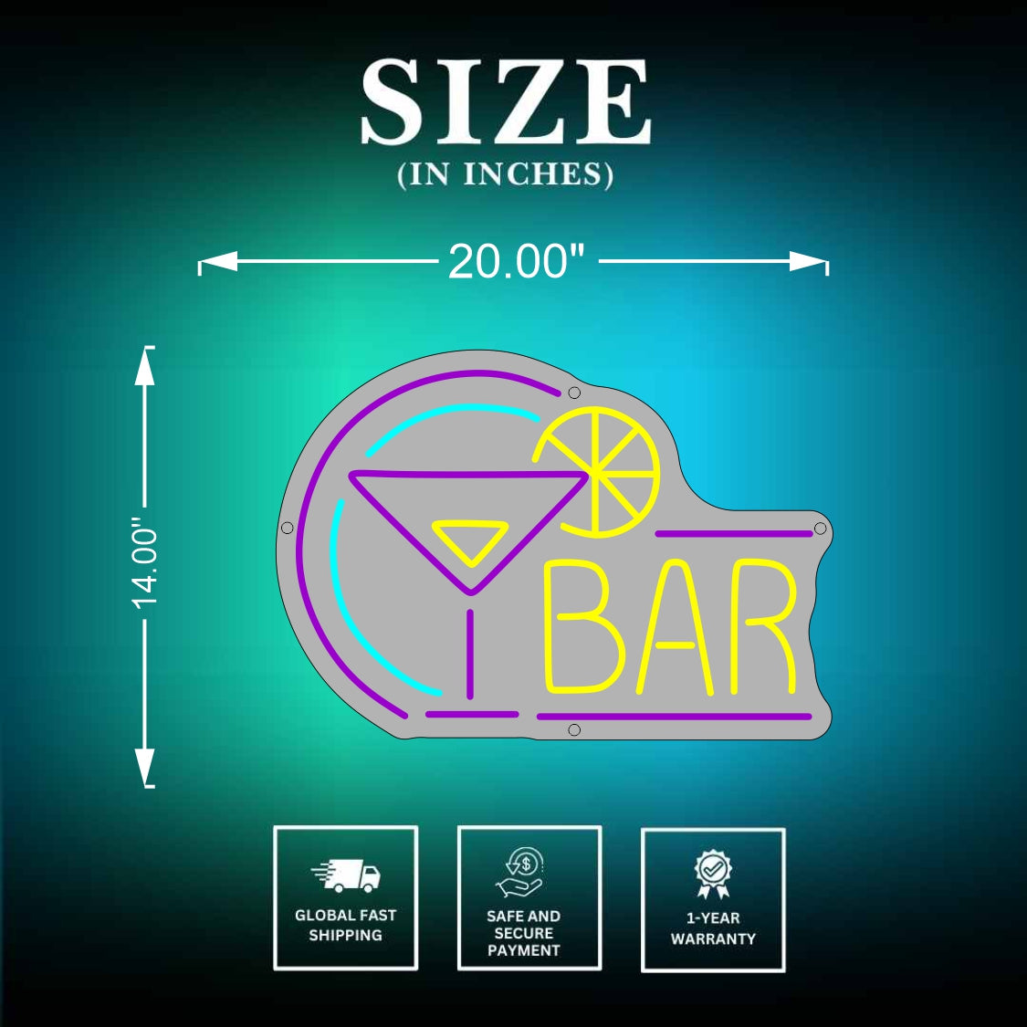Bar Neon Sign Size