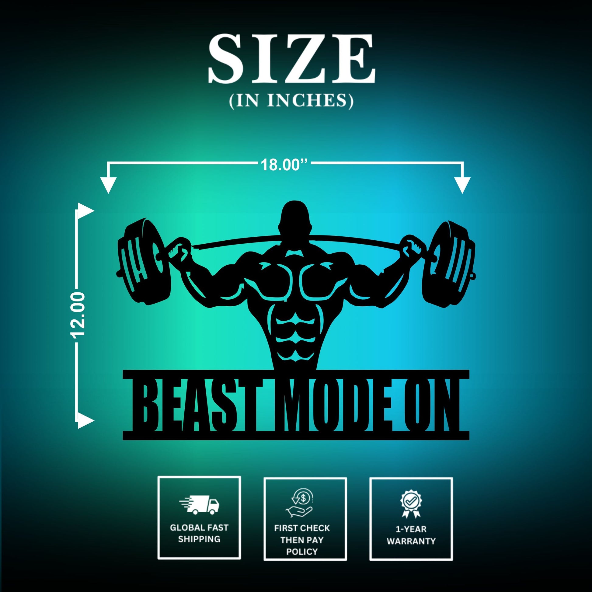 Beast Mode ON Metal Sign Size