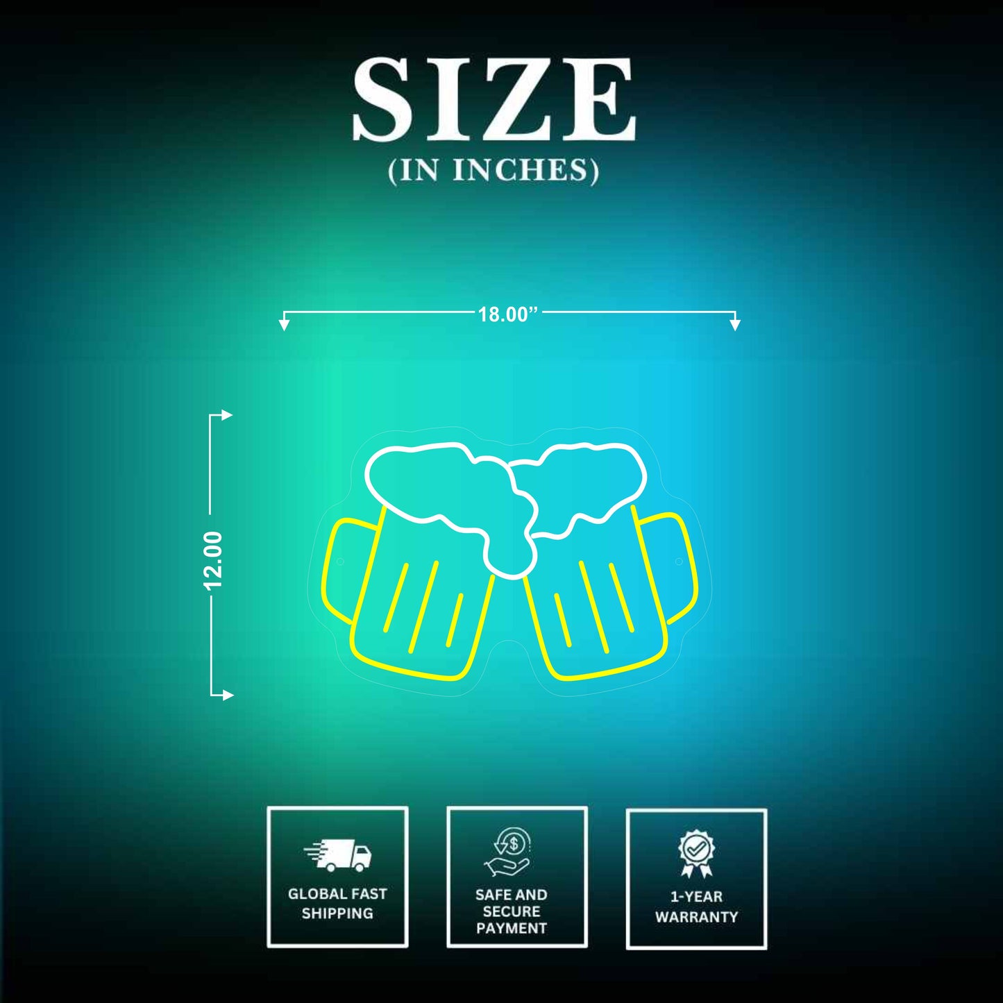 Beer Mugs Neon Sign LED Beer Size