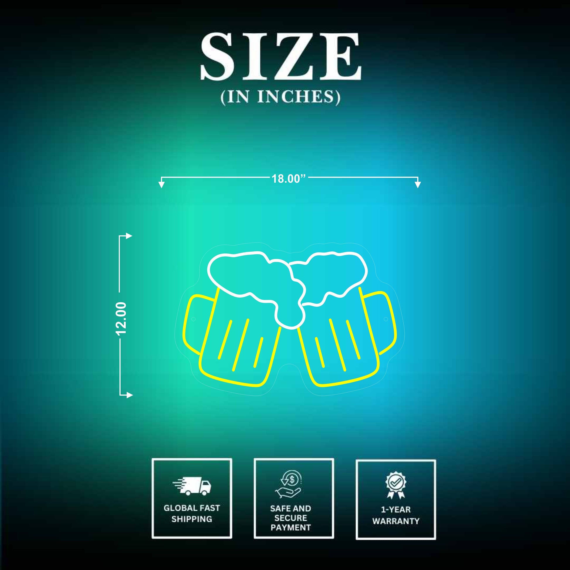 Beer Mugs Neon Sign LED Beer Size