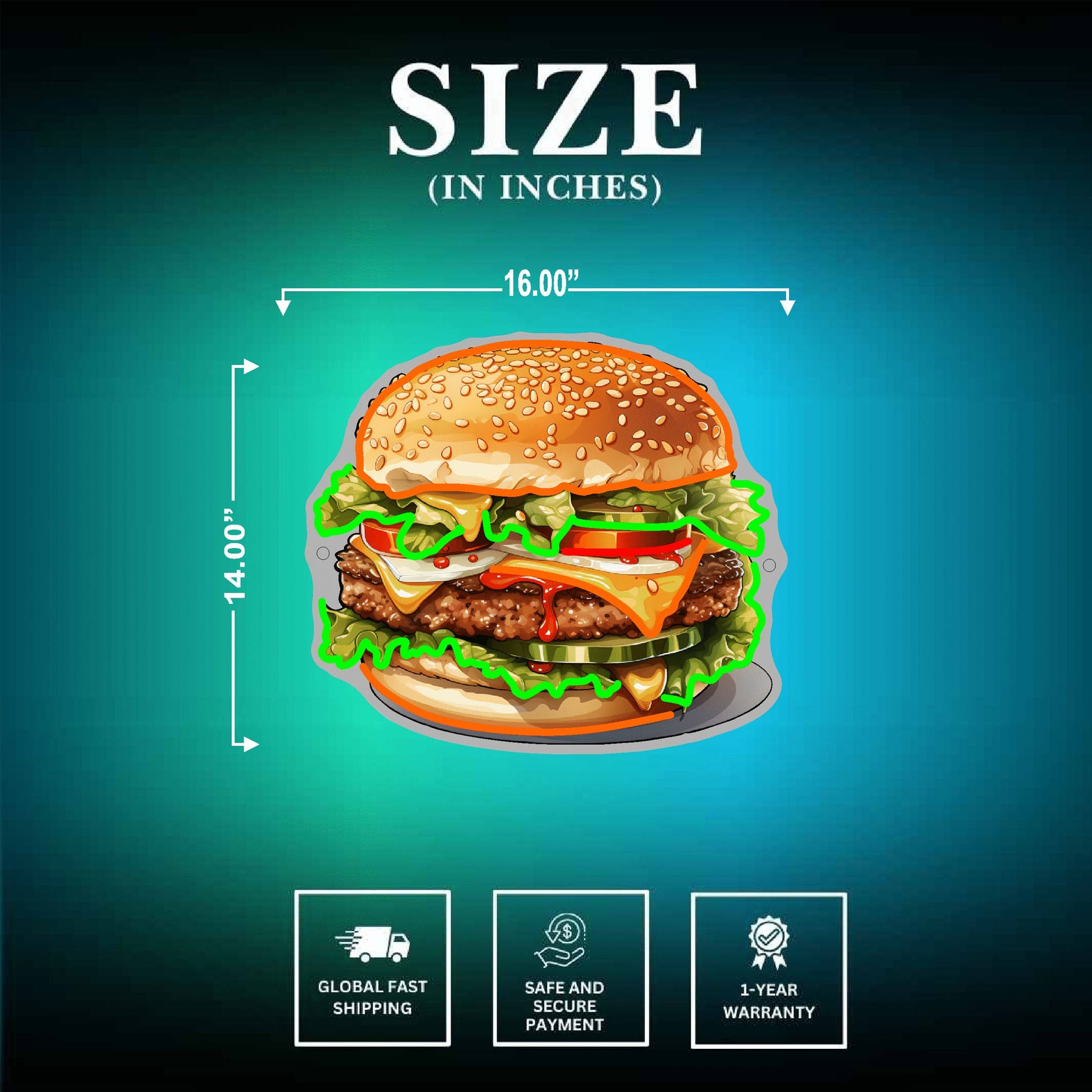 Burger Neon Sign Size