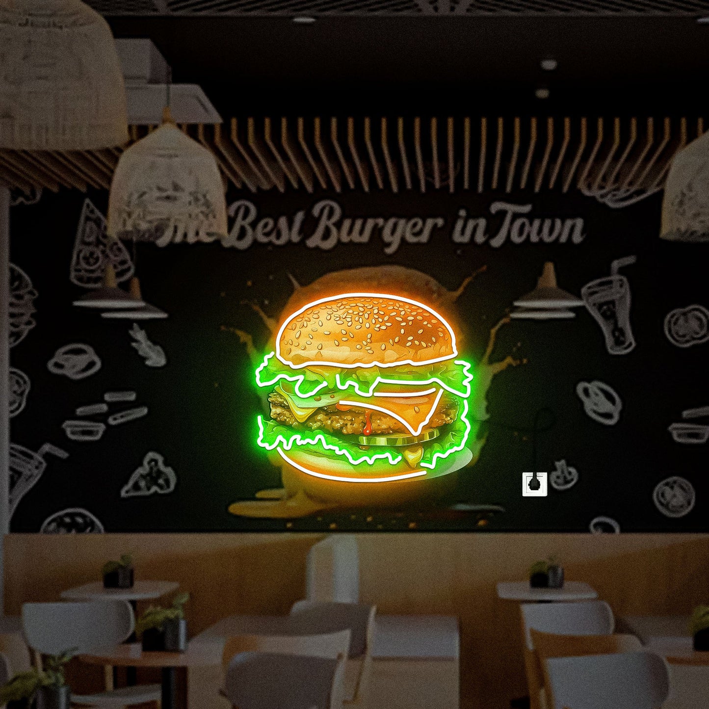 Burger Neon Sign Wall Decor