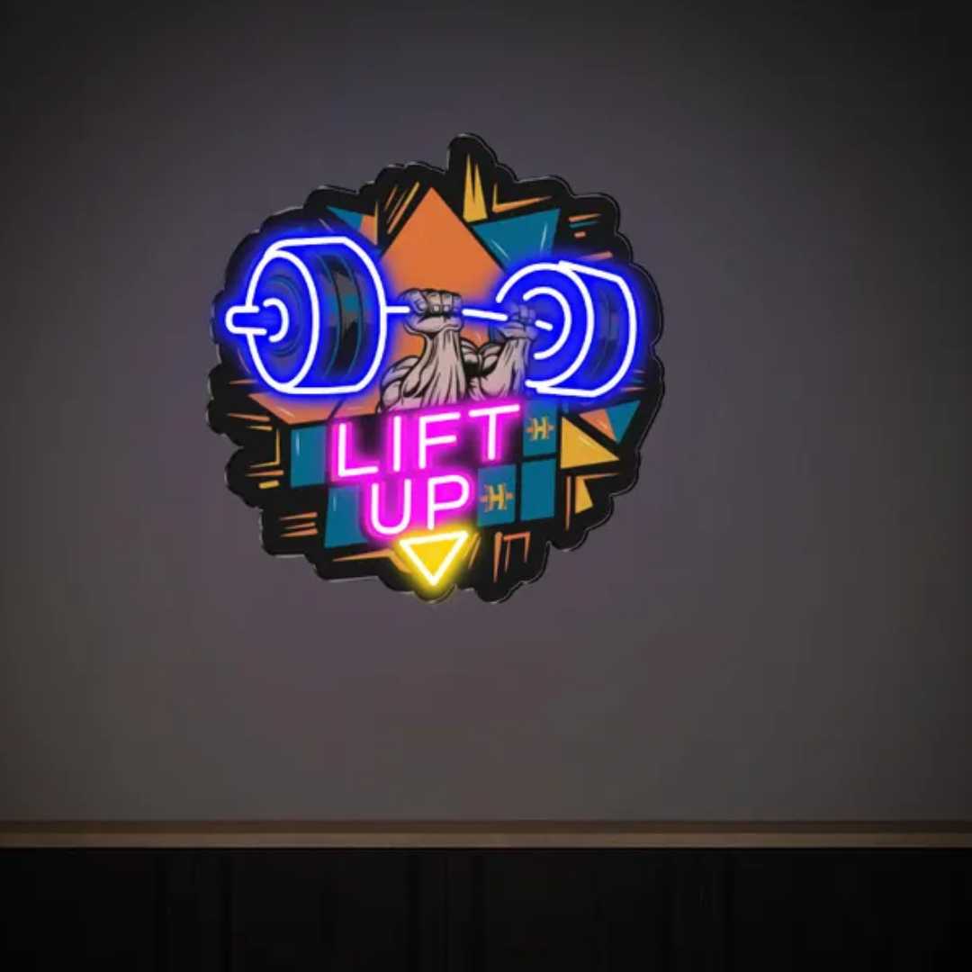 Dumbbell Neon Sign Gym Wall
