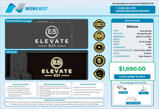 ELEVATE 521 Metal Backlit Sign