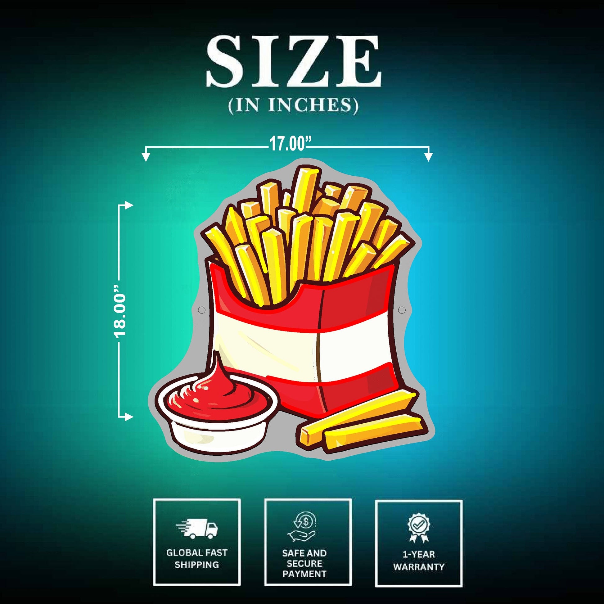 Fries Neon Sign Size