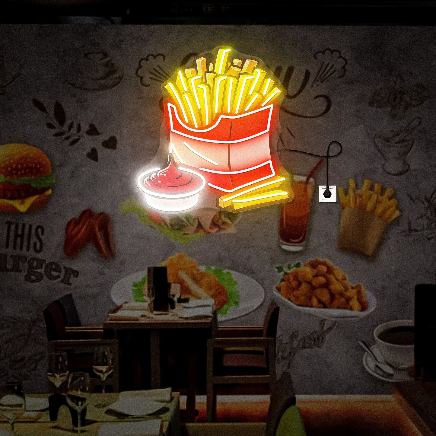 Fries Neon Sign Wall