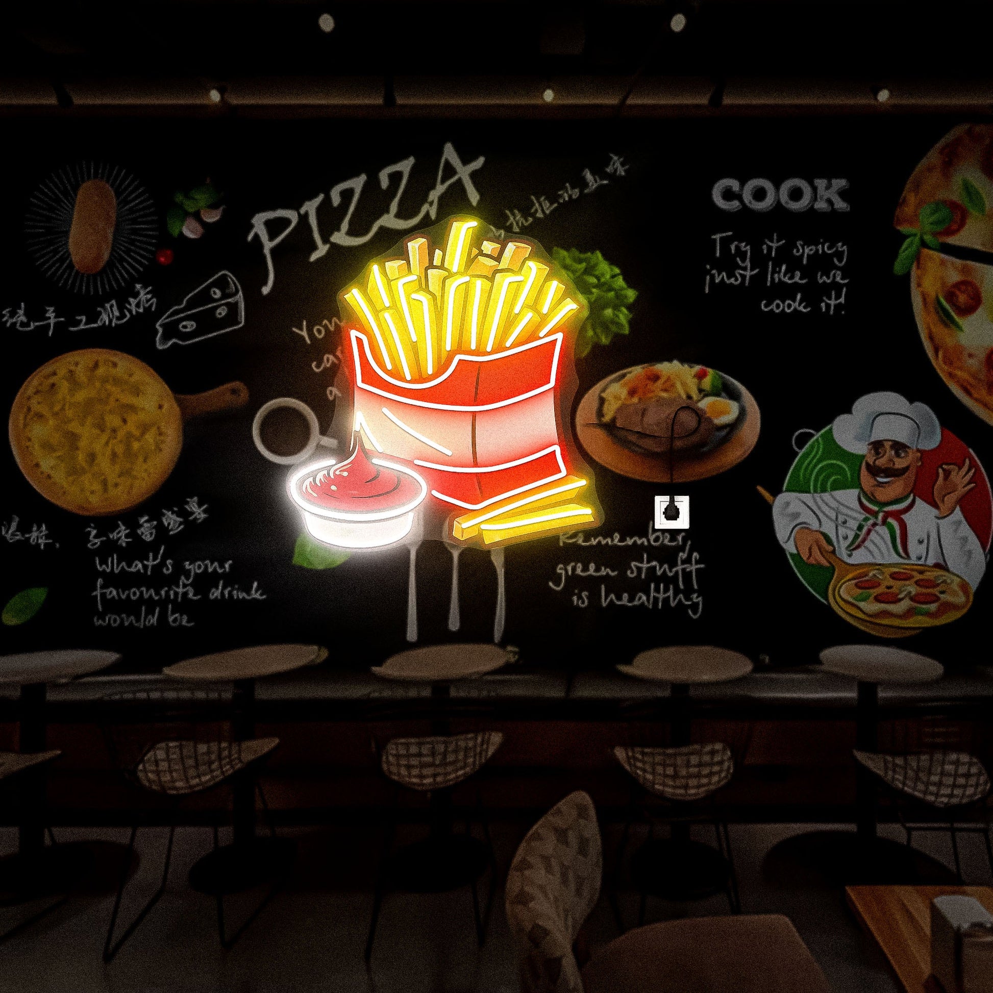 Fries Neon Sign Wall Decor