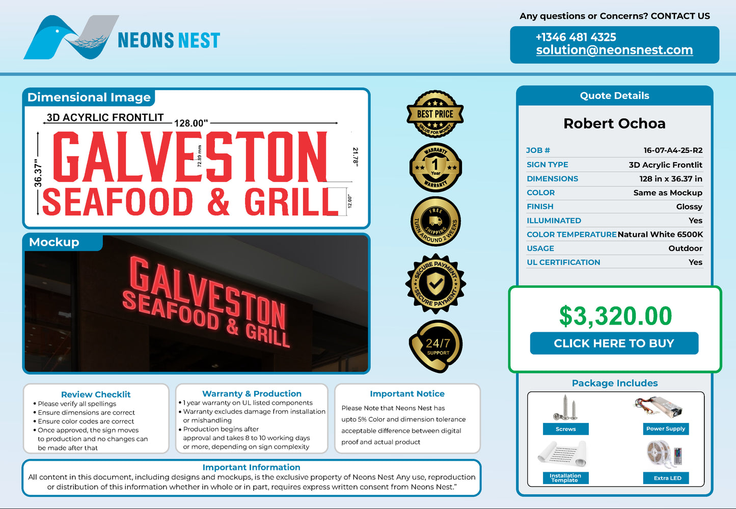 Gavleston Sea Food & Grill 3D Channel Letter Sign v_3