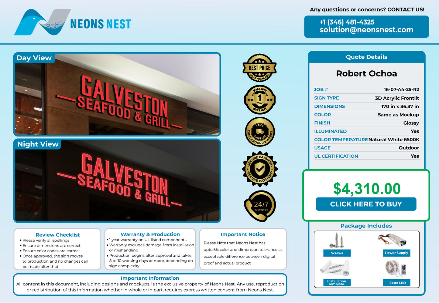 Gavleston Sea Food & Grill 3D Channel Letter Sign v_3