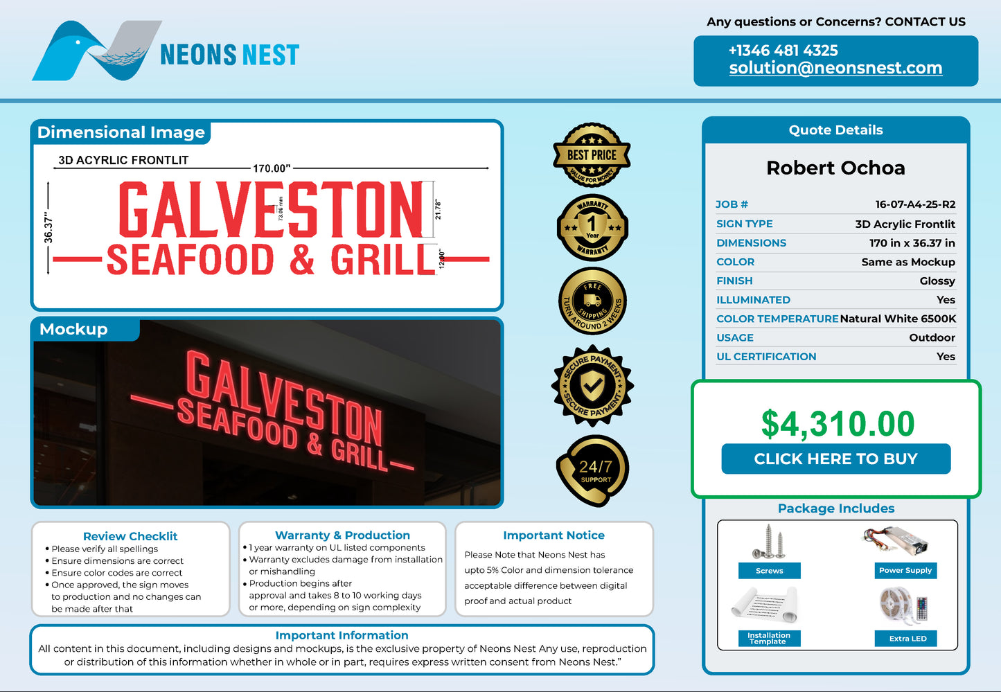 Gavleston Sea Food & Grill 3D Channel Letter Sign v_3