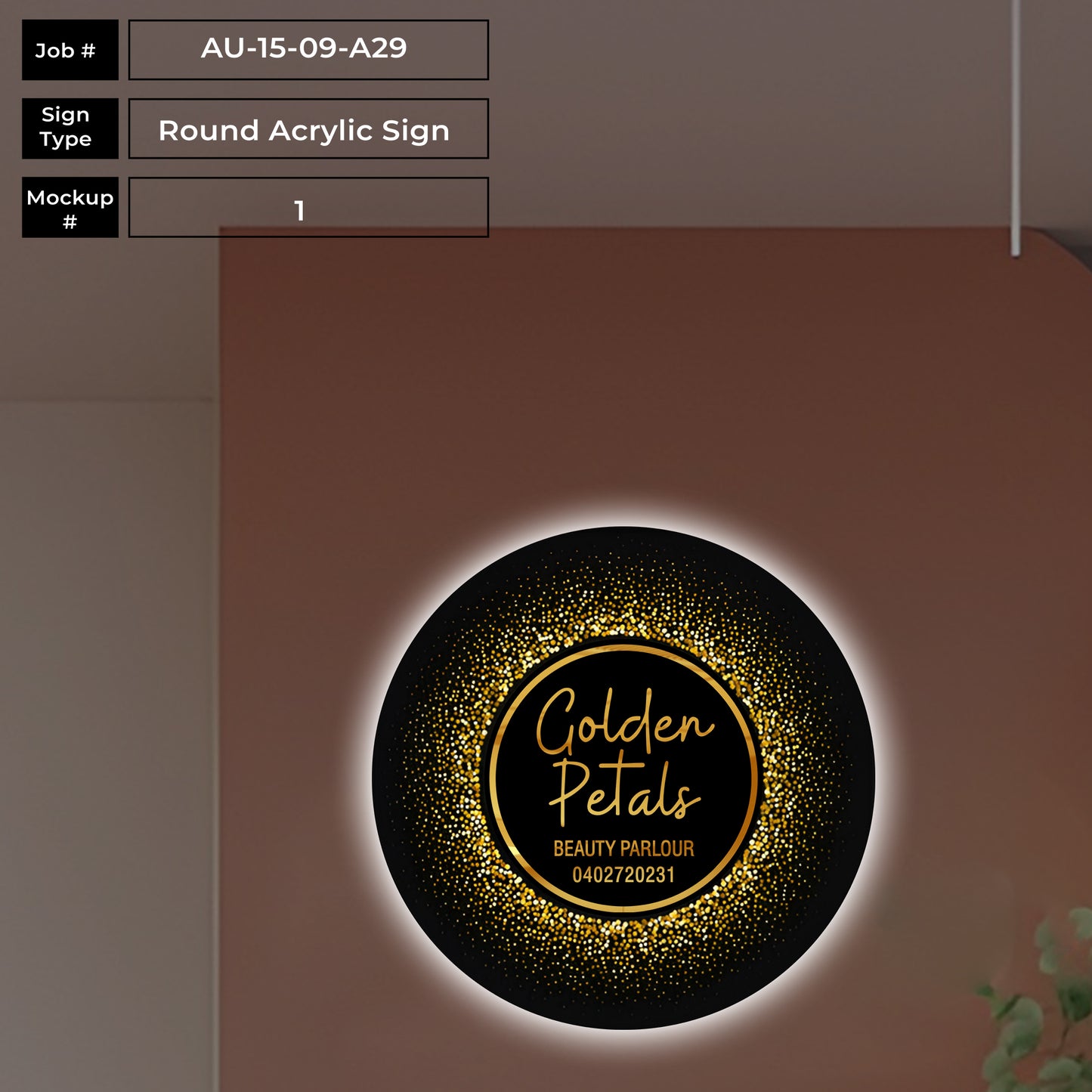 Golden Petals Round Acrylic Sign