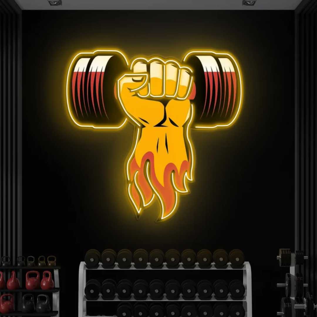 Hand Lifting Dumbbell Neon Sign 