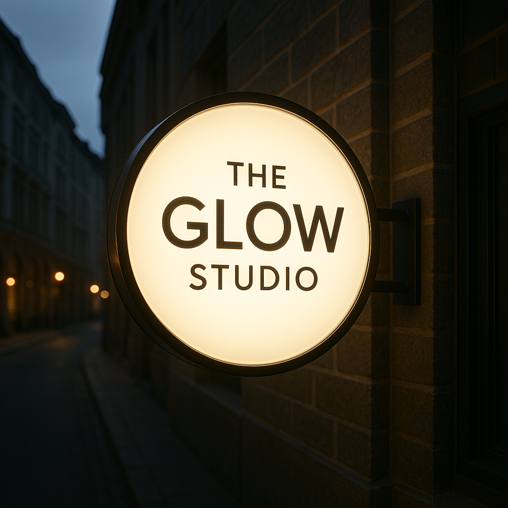 Glowing wall-mounted lightbox sign