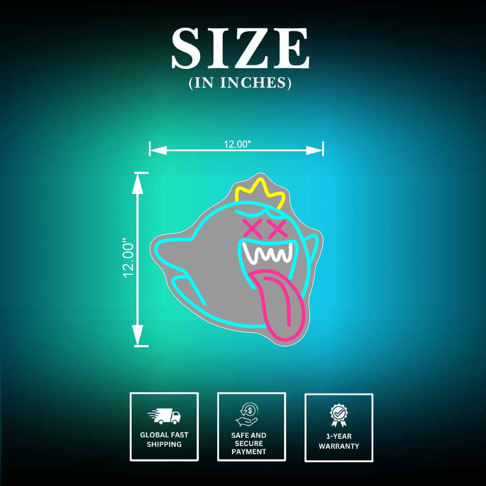 King Boo Neon Sign Ghost  Size