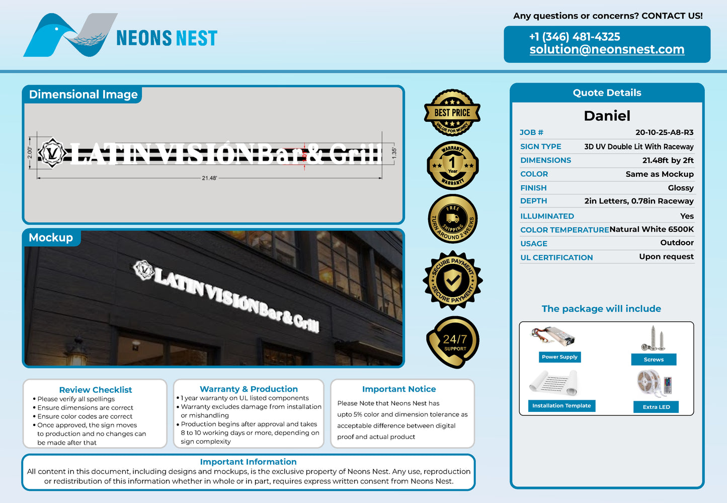 Latin Vision Bar & Grill Full Lit Sign